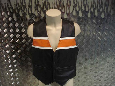 CHALECO DE CUERO FRANJA NARANJA