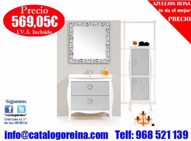 Mueble de bano BOLONIA 85 Blanco/Hebras Plata