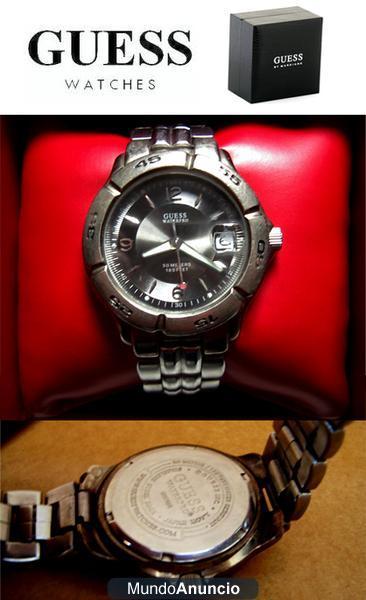 RELOJ GUESS WATERPRO STAINLESS STEEL ACERO de CABALLERO Caja de acero, cepillado pulido de acero inoxidable, dom sivler,