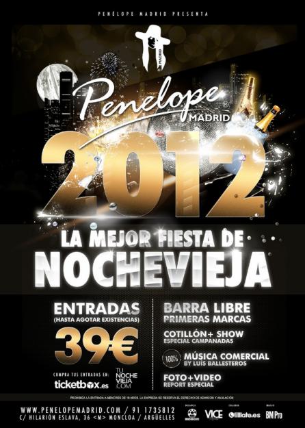 Entradas de Nochevieja 2012/13 en Penelope Madrid.