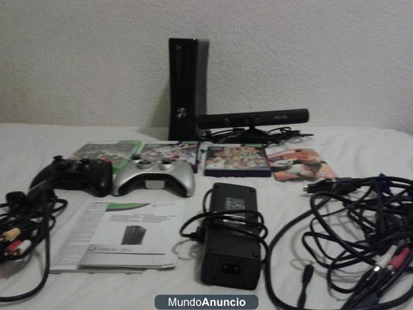 Xbox 360 Slim + Kinect + 2 mandos + 4 juegos y todos los cables