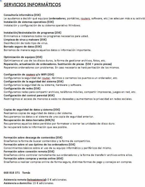 Servicios Informáticos ( a domicilio )