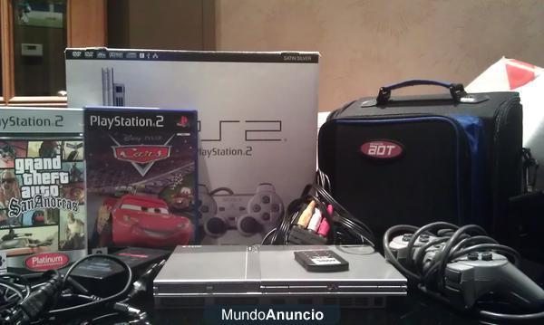 VENDO PLAY STATION 2-Satin Silver (Completa)+Bolsa para llevarla+Memory stick+2 Juegos (Cars y Gran Thefg auto San Andre