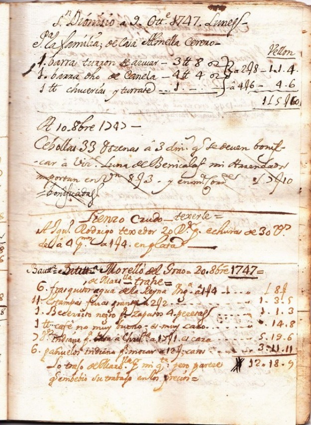 Primer manuscrito Mocaorà o Mocadorà Valencia 9 de Octubre de 1747 s. XVIII San Dionisio